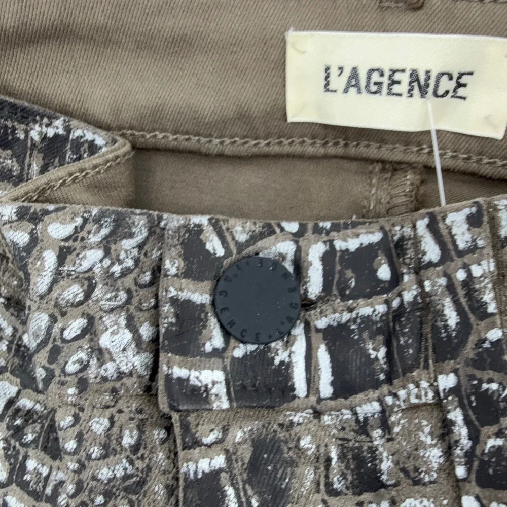 L'AGENCE Margot High Rise Skinny Jeans in Chestnut Black Croc Foil Size 25‎ NWT